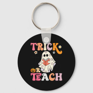 Trick of Teach Groovy Halloween Retro Floral Ghost Sleutelhanger