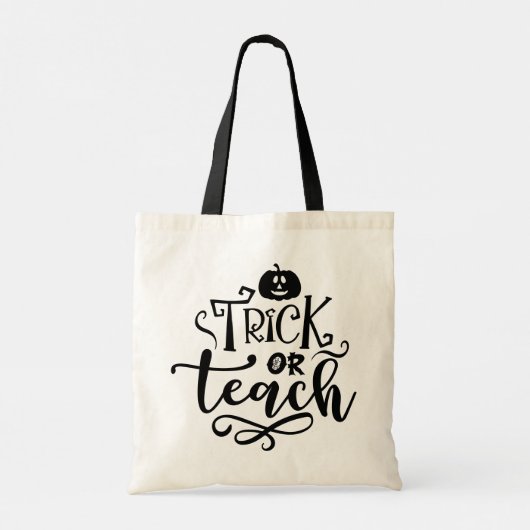 Trick of Teach Modern Halloween Pumpkin leraar Tote Bag (Achterkant)