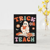 Trick of Teach Retro Groovy Floral Ghost Teacher H Kaart (Gele Bloem)