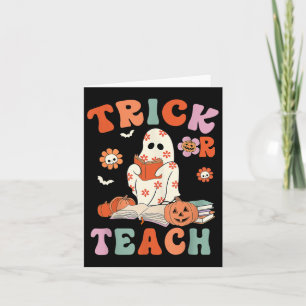 Trick of Teach Retro Groovy Floral Ghost Teacher H Kaart