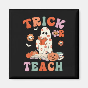 Trick of Teach Retro Groovy Floral Ghost Teacher H Magneet