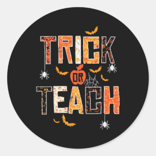 Trick of Teach Retro Halloween leraar vrouwen Man Ronde Sticker