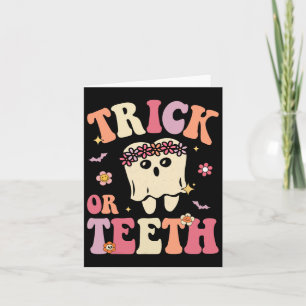 Trick of Teeth Ghost Groovy Dental Halloween Treat Kaart