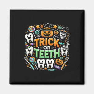 Trick of Teeth Grappige Tandarts Halloween Dental  Magneet