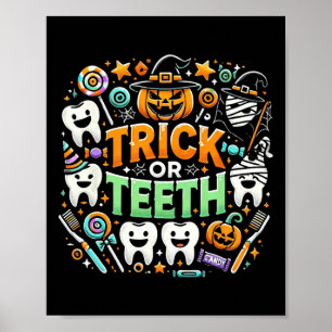 Trick of Teeth Grappige Tandarts Halloween Dental Poster