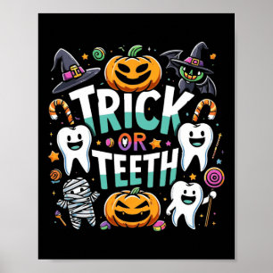 Trick of Teeth Grappige Tandarts Halloween Dental Poster