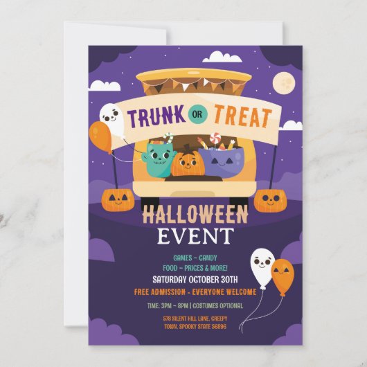 Trick of Trunk Event Halloween Car Party Kaart (Voorkant)