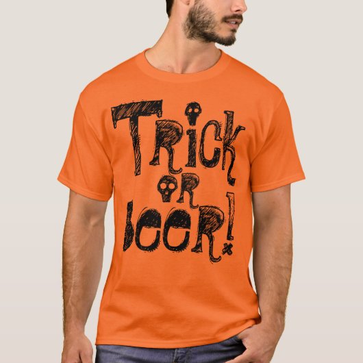 Trick or Beer Fun Halloween Orange T-Shirt (Devant)