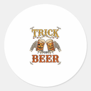 Trick Or Beer Halloween Pompoen Mok Skelet Handen Ronde Sticker