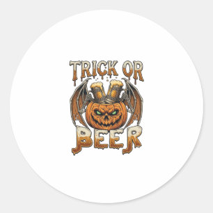 Trick Or Beer Halloween Pompoen Skelet Wings Mok Ronde Sticker
