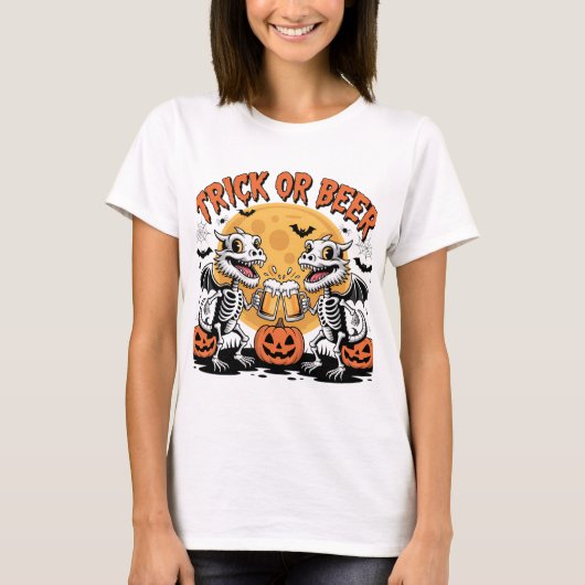 Trick or Beer Skeleton Dragons Art T-shirt (Voorkant)