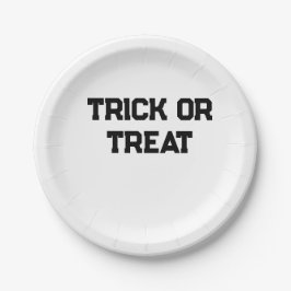 Trick or. Behandel Halloween spookachtige zwarte e Papieren Bordje