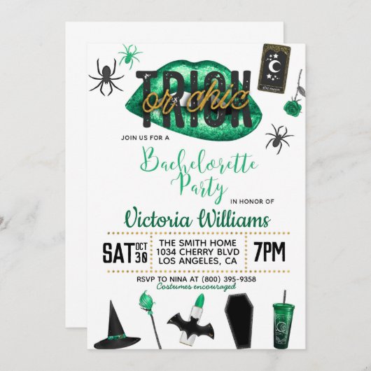 Trick or Chic Halloween Bachelorette Uitnodiging (Voorkant / Achterkant)