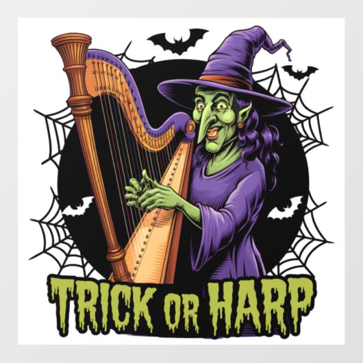 Trick or harp Spooky Witch spelen harp Halloween Raamsticker (Vel)