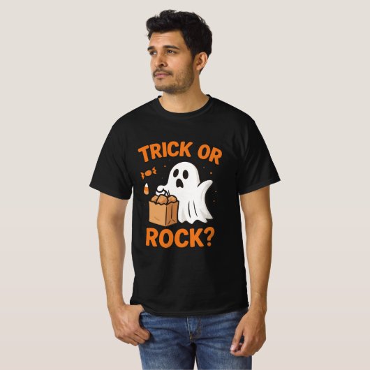 Trick or Rock Funny Halloween T-Shirt (Voorkant volledig)