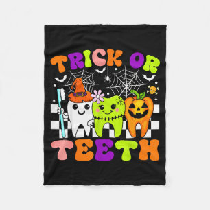 Trick Or Tanden Grappige Tandheelkundige Halloween Fleece Deken