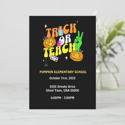 Trick or Teach bewerkbare pompoen uitnodiging (Staand voorkant)