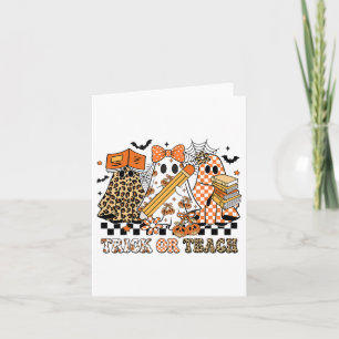 Trick Or Teach Geest Docent Halloween Retro Kers Kaart