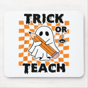 Trick or Teach Ghost Retro Groovy Halloween Teache Muismat