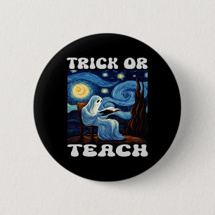 Trick or Teach Ghost Teacher Halloween Van Gogh St Ronde Button 5,7 Cm