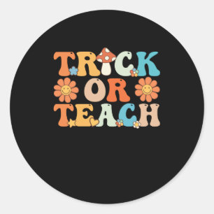 Trick Or Teach Groovy Halloween Retro Leraar Ronde Sticker