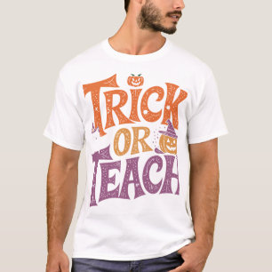 Trick Or Teach Groovy Leraar Halloween Retro T-shirt