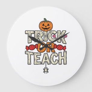 Trick Or Teach Halloween Leraar Vintage Vector Afb Grote Klok