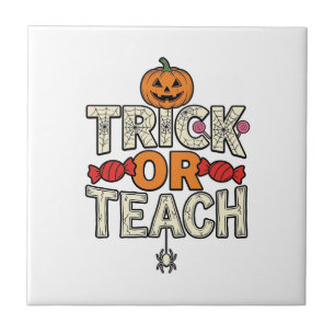 Trick Or Teach Halloween Leraar Vintage Vector Afb Tegeltje