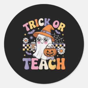 Trick Or Teach Leraar Groovy Geest Grappige Hallow Ronde Sticker