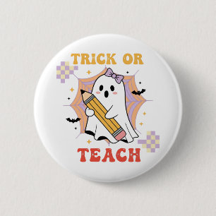 Trick or Teach Schattige Geest Docent Halloween Ronde Button 5,7 Cm
