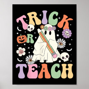Trick or Teach Schattigee leraar Halloween Retro B Poster
