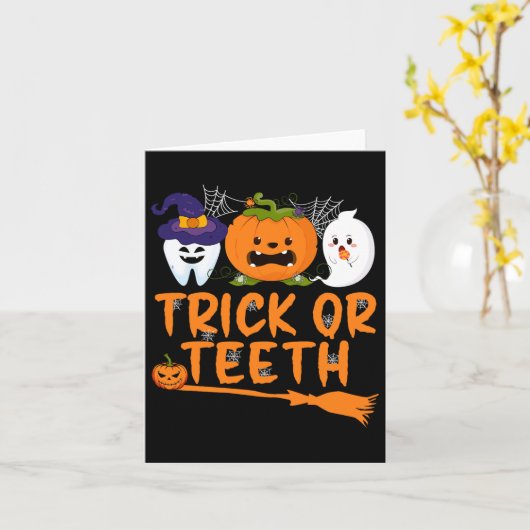 Trick Or Teeth Funny Dentist Halloween Dental Squa Kaart (Gele Bloem)