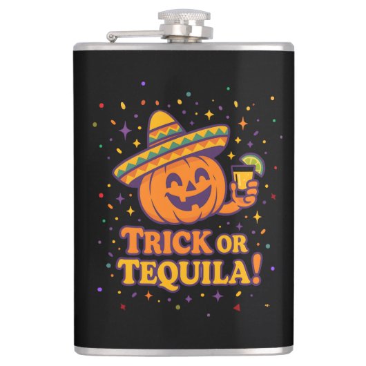 Trick or Tequila – Funny Halloween Pumpkin Party F Heupfles (Voorkant)