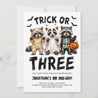 Trick or Three 3de verjaardag Halloween-feestuitno Kaart
