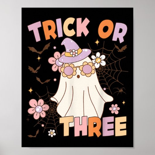 Trick Or Three Cute Ghost Groovy 3rd Birthday Soky Poster (Voorkant)