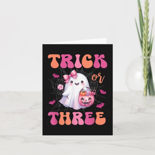 Trick or Three Halloween 3 jaar oude spookverjaard Kaart (Voorkant)