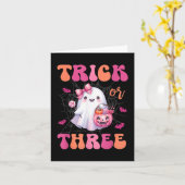 Trick or Three Halloween 3 jaar oude spookverjaard Kaart (Gele Bloem)