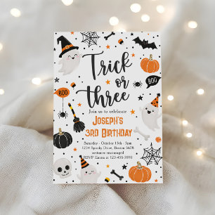Trick or Three Halloween 3de verjaardagsfeestje Sc Kaart