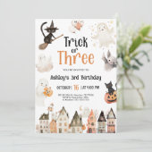 Trick or Three Halloween 3e verjaardag Kaart (Staand voorkant)
