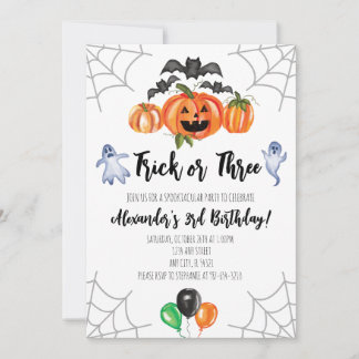 Trick or Three Halloween 3rd Birthday Invitation