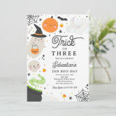 Trick or Three Halloween Ghost 3e verjaardagsfeest Kaart (Staand voorkant)