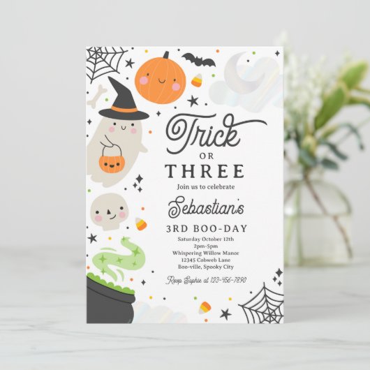 Trick or Three Halloween Ghost 3e verjaardagsfeest Kaart (Staand voorkant)