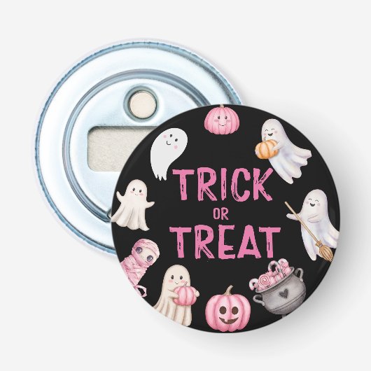 Trick Or Three Halloween Ghost Birthday Party Button Flesopener (Voorkant)