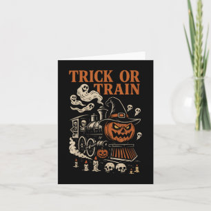 Trick or Train Grappige Halloween Skeleton Ghost P Kaart