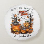 Trick or traktaties in Halloween pompoen Rond Kussen (Achterkant)