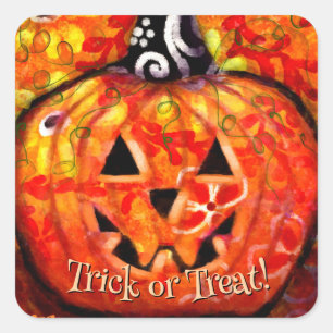 Trick or treat Abstract Jack O Lantern Pompoen Vierkante Sticker
