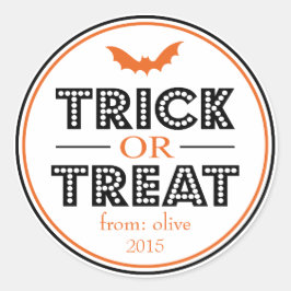 Trick or treat Bat Favor Sticker (zwart / Sinaasap