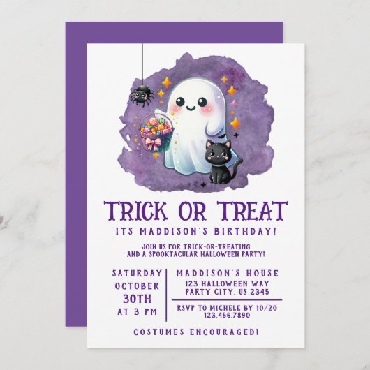 Trick or treat Birthday Uitnodiging (Voorkant / Achterkant)