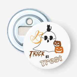Trick Or Treat Boe met Rugkat en Pompoen Button Flesopener
