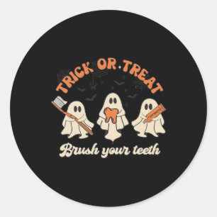 Trick or treat borstel je tanden Halloween Dental Ronde Sticker